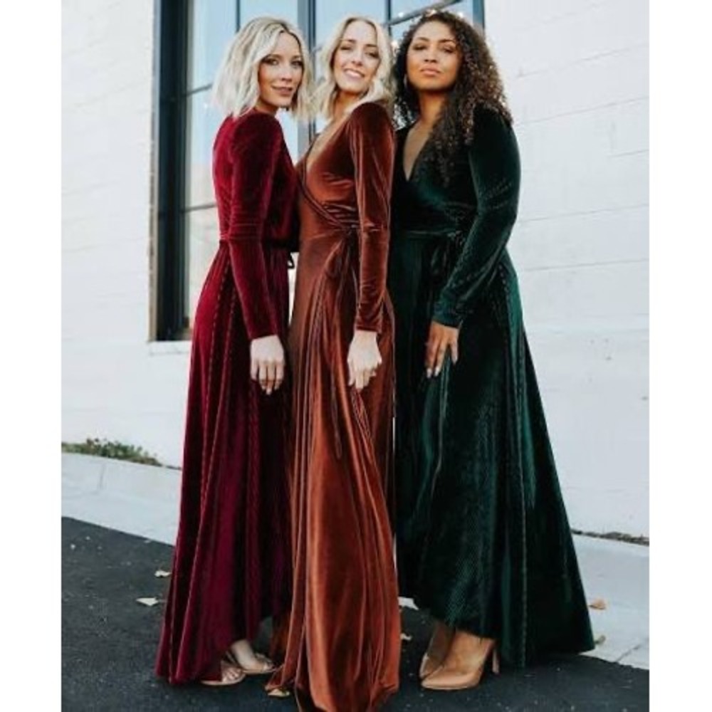 Baltic Born Esmerelda Merlot Velvet Wrap Maxi Dress Small - Picture 2 of 12